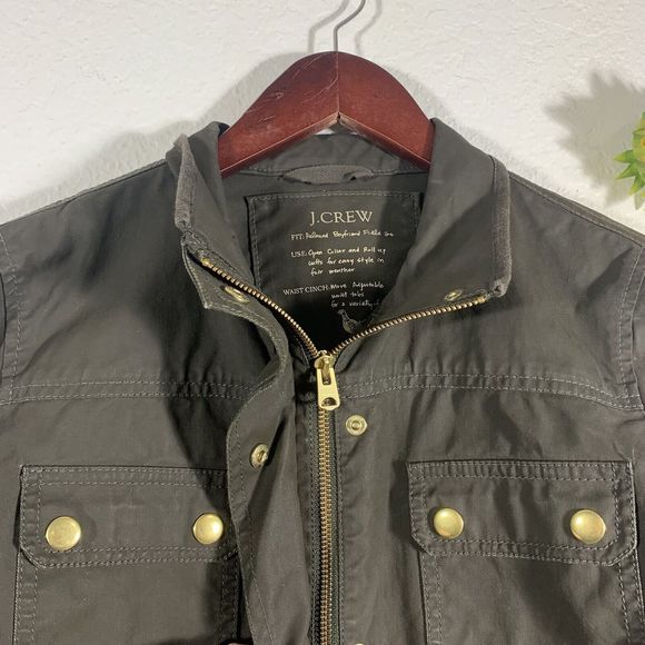 J. Crew Resin Coated Twill Field Olive Green Jacket XS Women’s - Picture 9 of 15